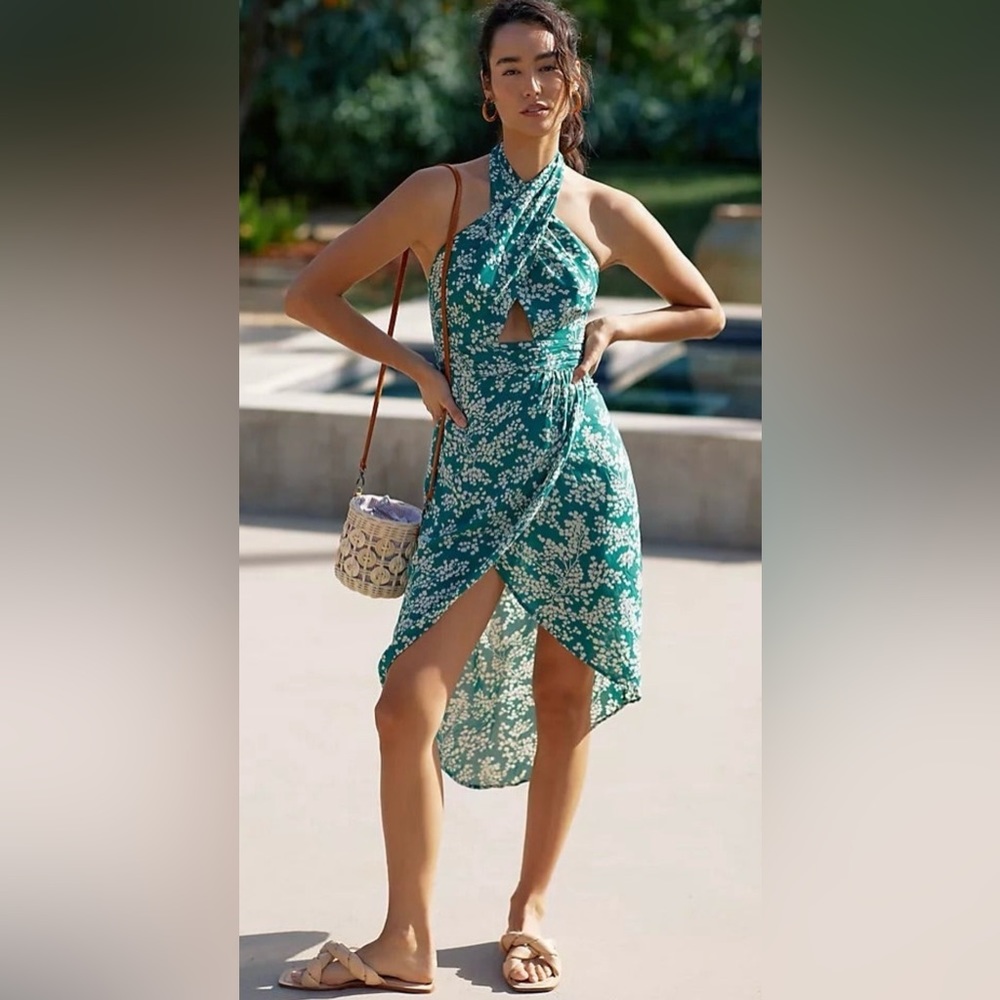 Anthropologie Floral Halter Dress